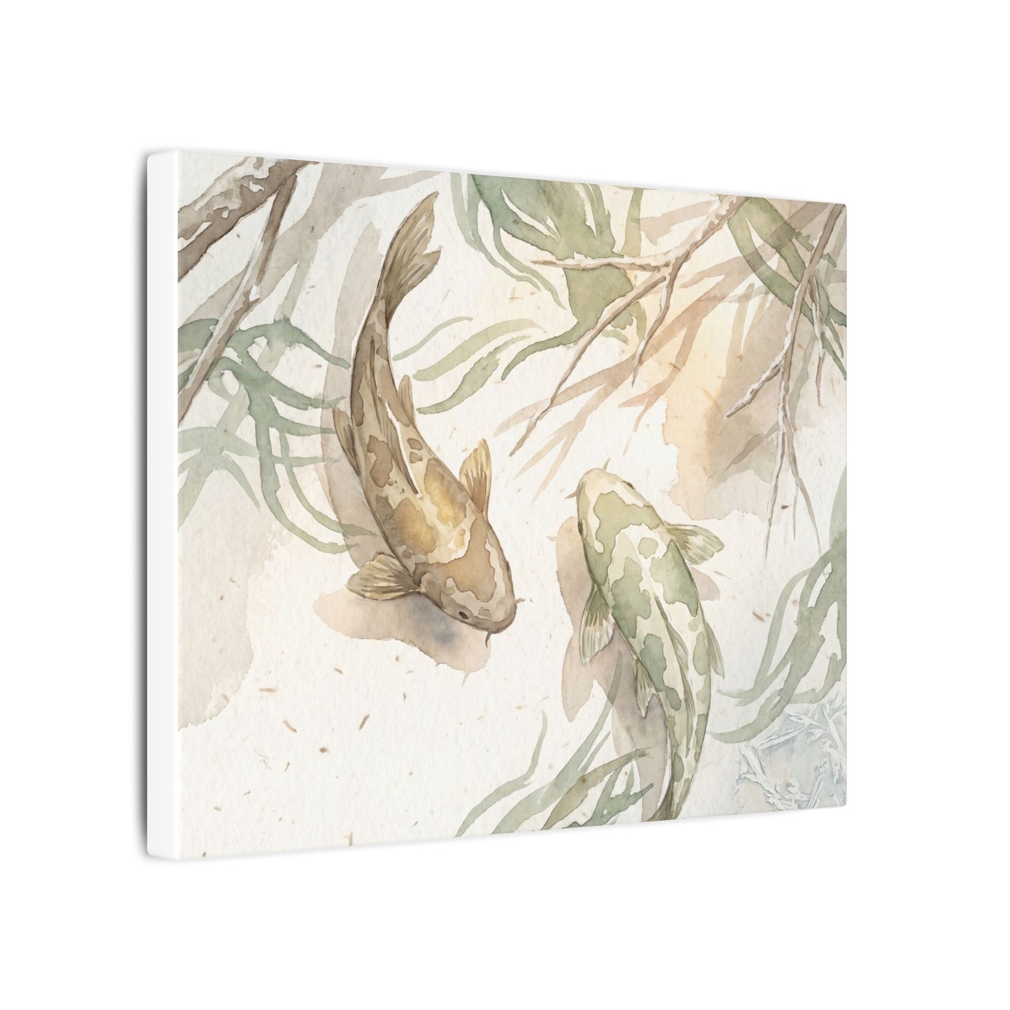 Koi Pond Canvas Art | Winter Japandi Watercolor Art
