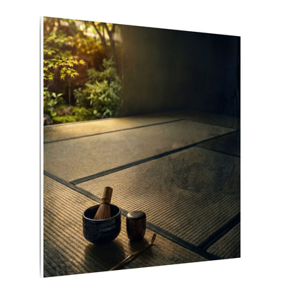 Dark Japandi Tea Ceremony in Golden Hour | Dark Texture Canvas Art