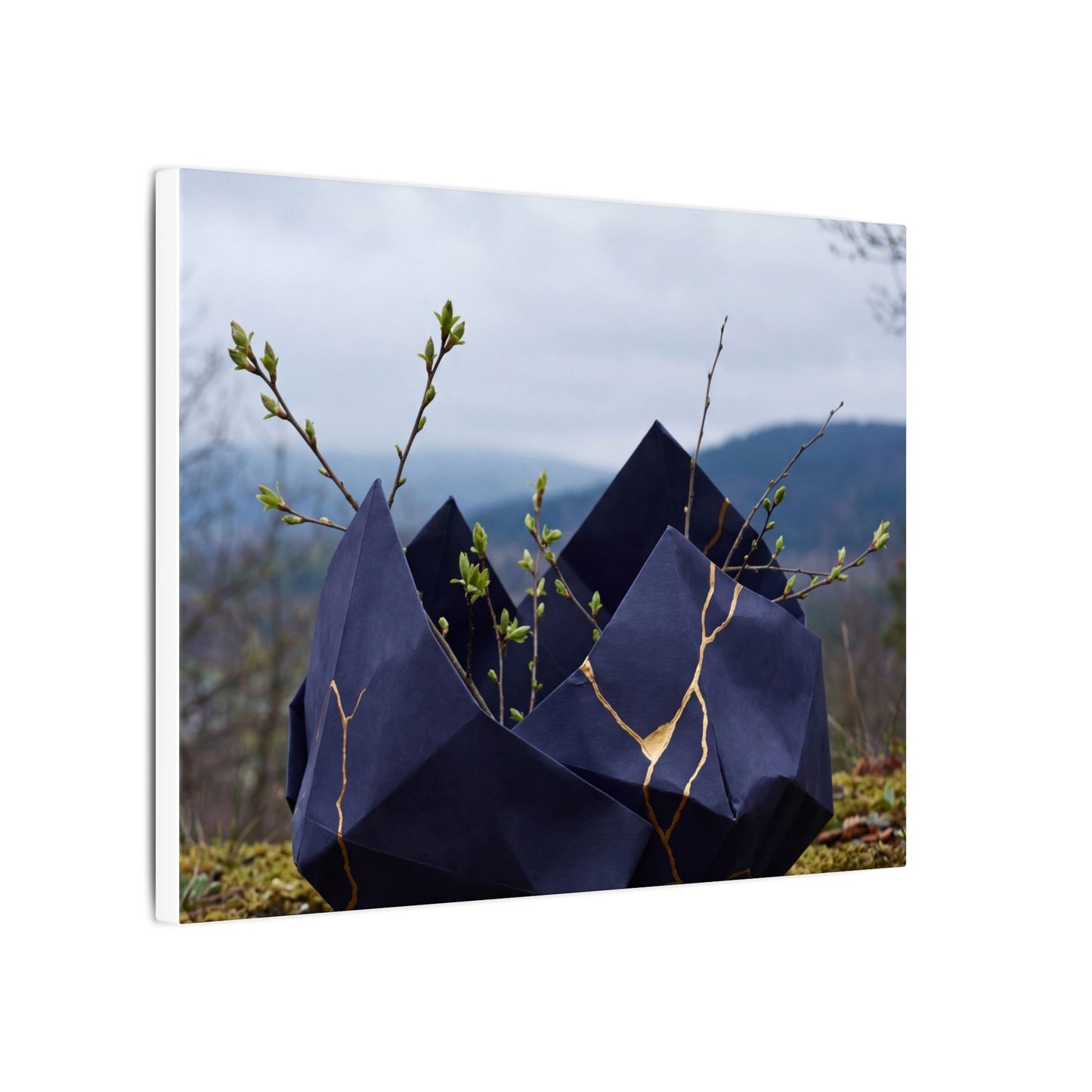 Paper Fold Canvas Art | Spring Kintsugi Gold Repair Art