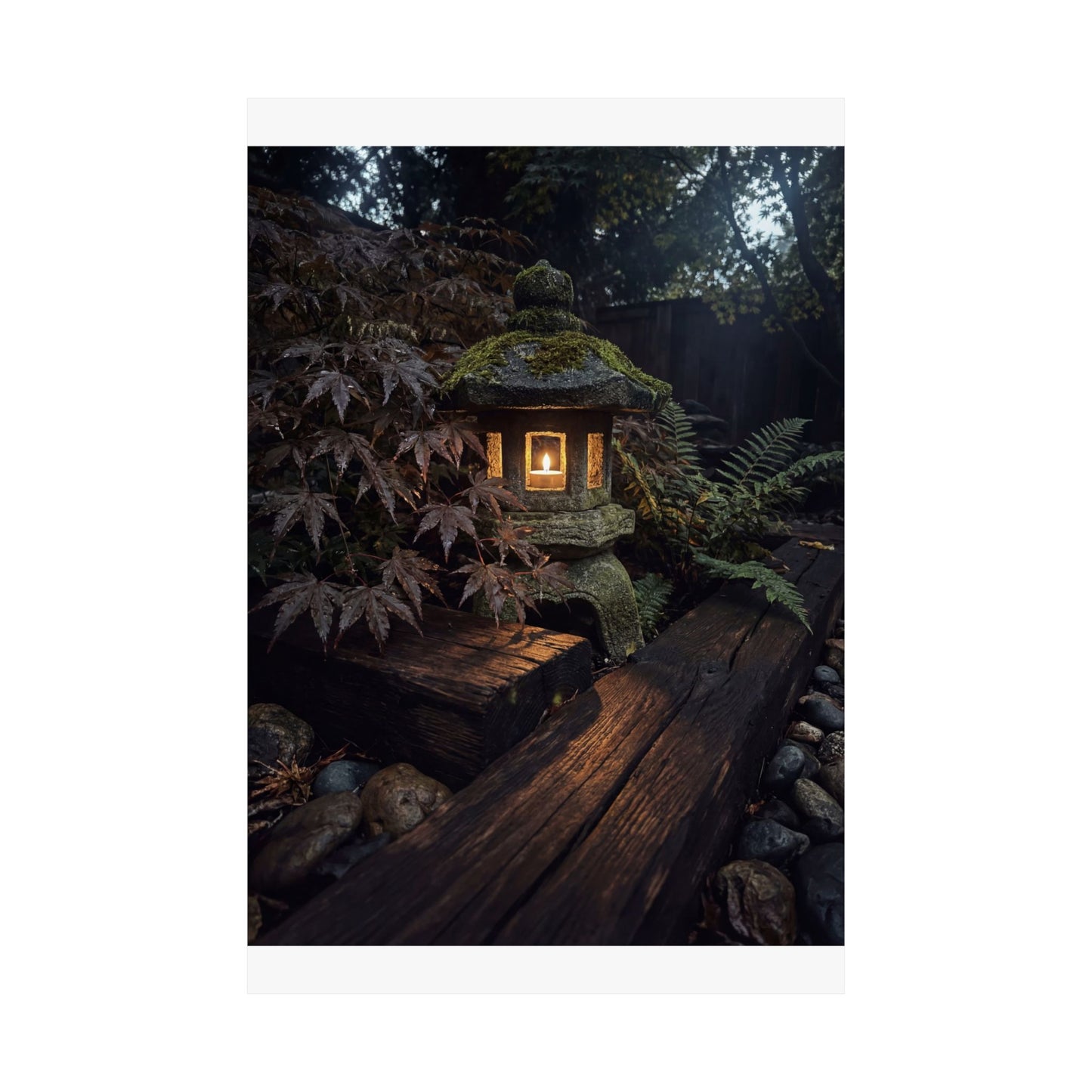 Moonlit Garden Summer Wall Art Print | Dark Japandi Sophisticated Design