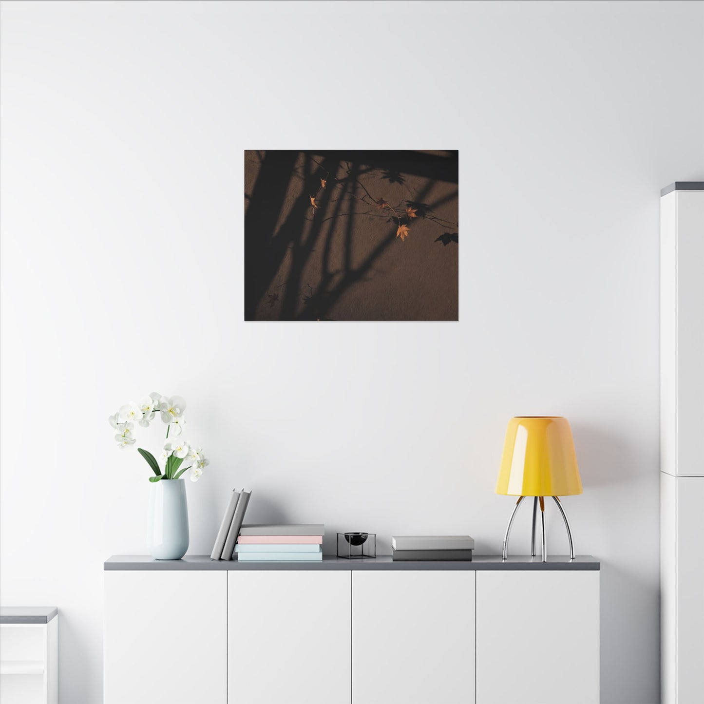 Shadow Play Autumn Canvas Art | Dark Japandi Luxurious Design