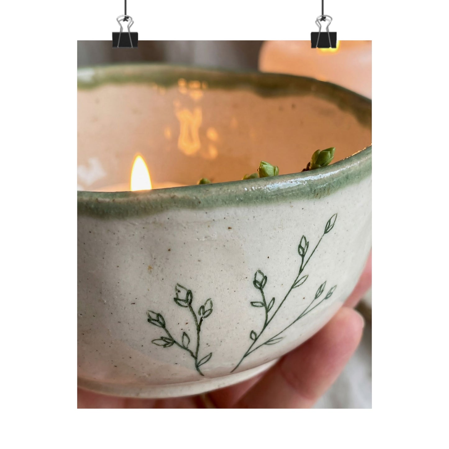 Candlelight Ceramic Bowl Wall Art Print - Japandi Seijaku Art Print