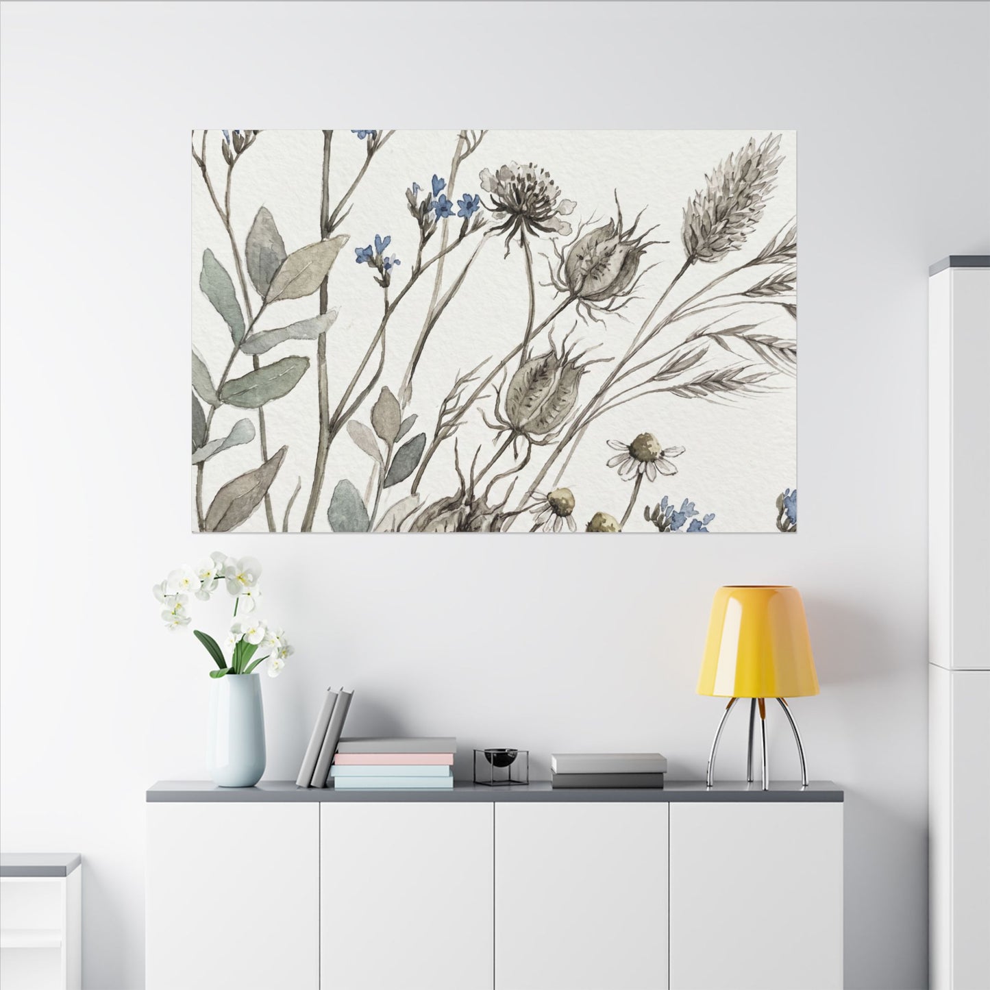 Dried Flowers Canvas Art | Summer Japandi Watercolor Art