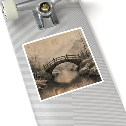 Wooden Bridge Sticker | Winter Japandi Minimal Line Art