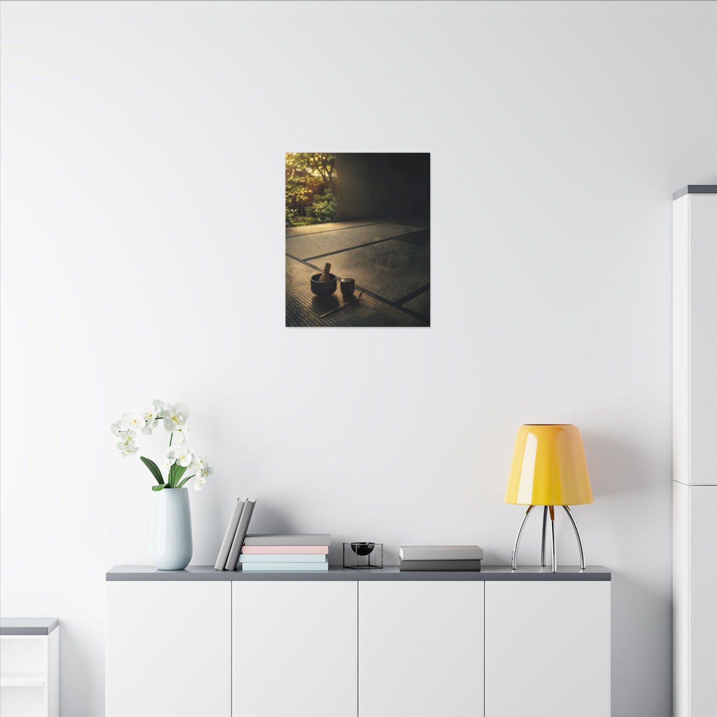 Dark Japandi Tea Ceremony in Golden Hour | Dark Texture Canvas Art