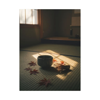Dark Japandi Tea Ceremony in Golden Hour | Moody Minimal Canvas Art