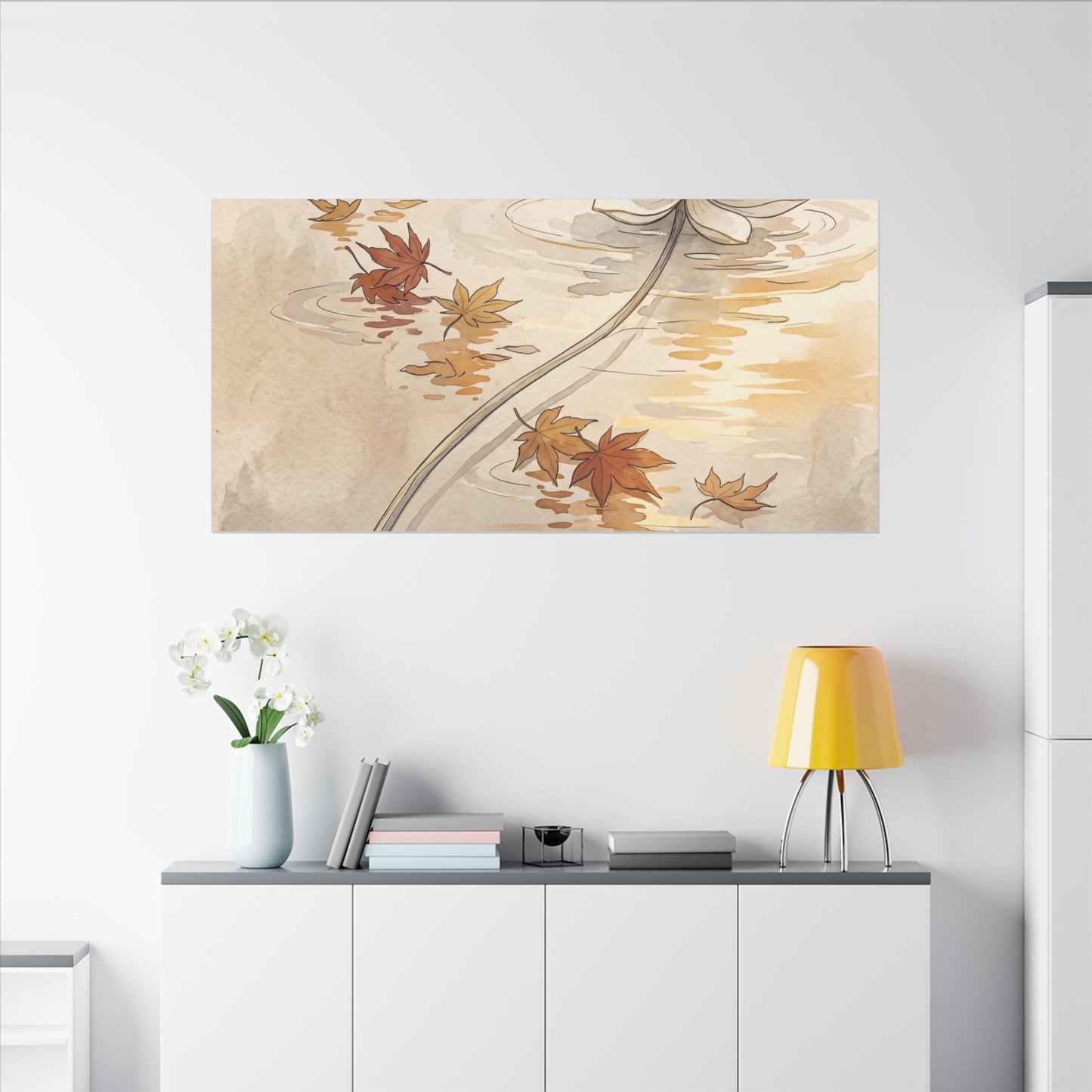 Lotus Flower Canvas Art | Autumn Japandi Minimal Line Art