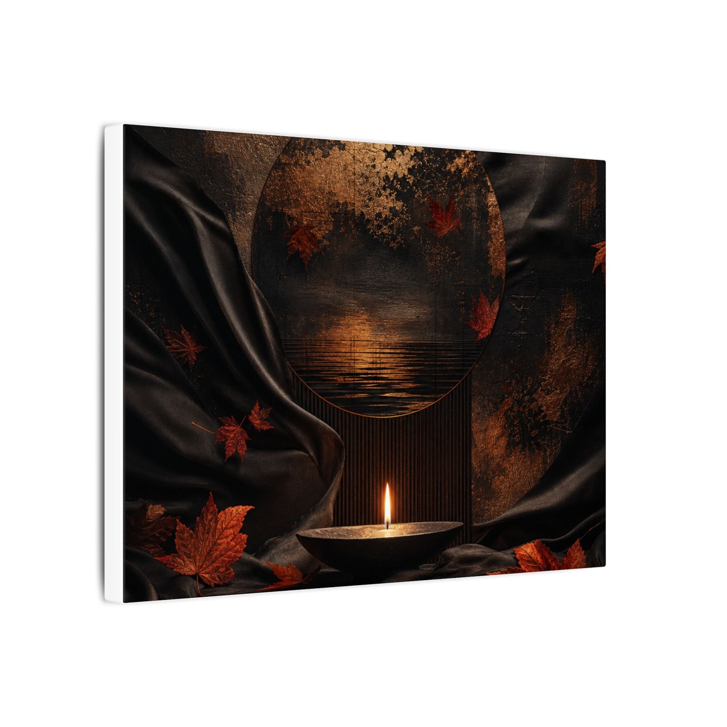 Silk Drape Autumn Canvas Art | Dark Japandi Moody Design