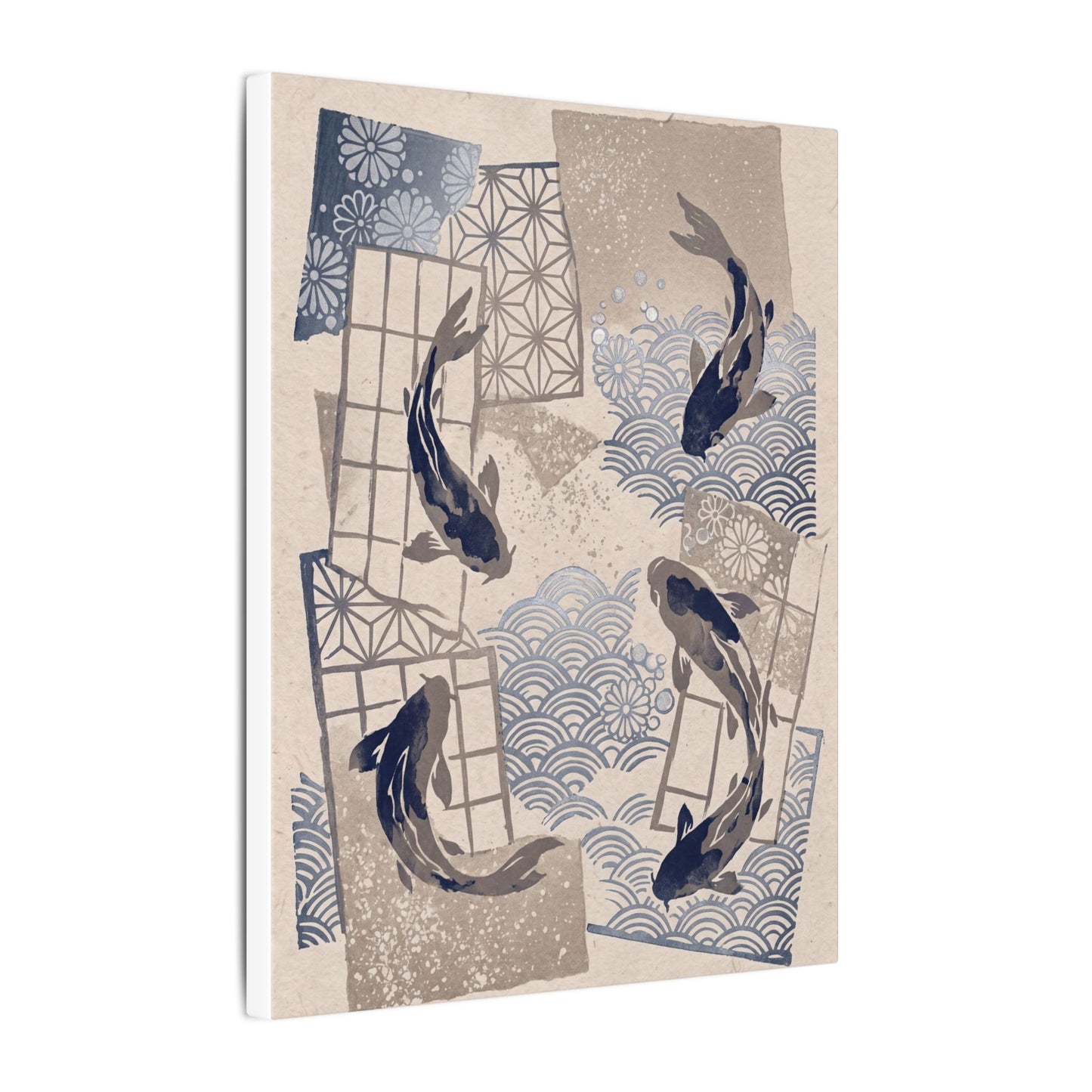 Earthy Koi Pond Canvas Art - Japanese Pattern Japandi