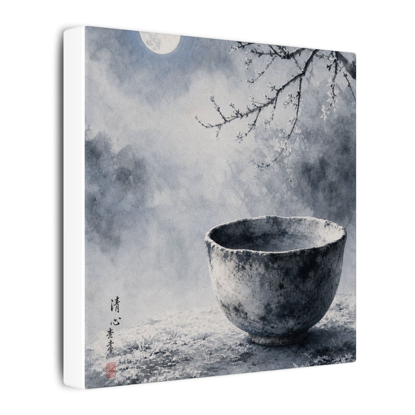 Seijaku Ceramic Bowl Canvas Art - Zen Sumi E