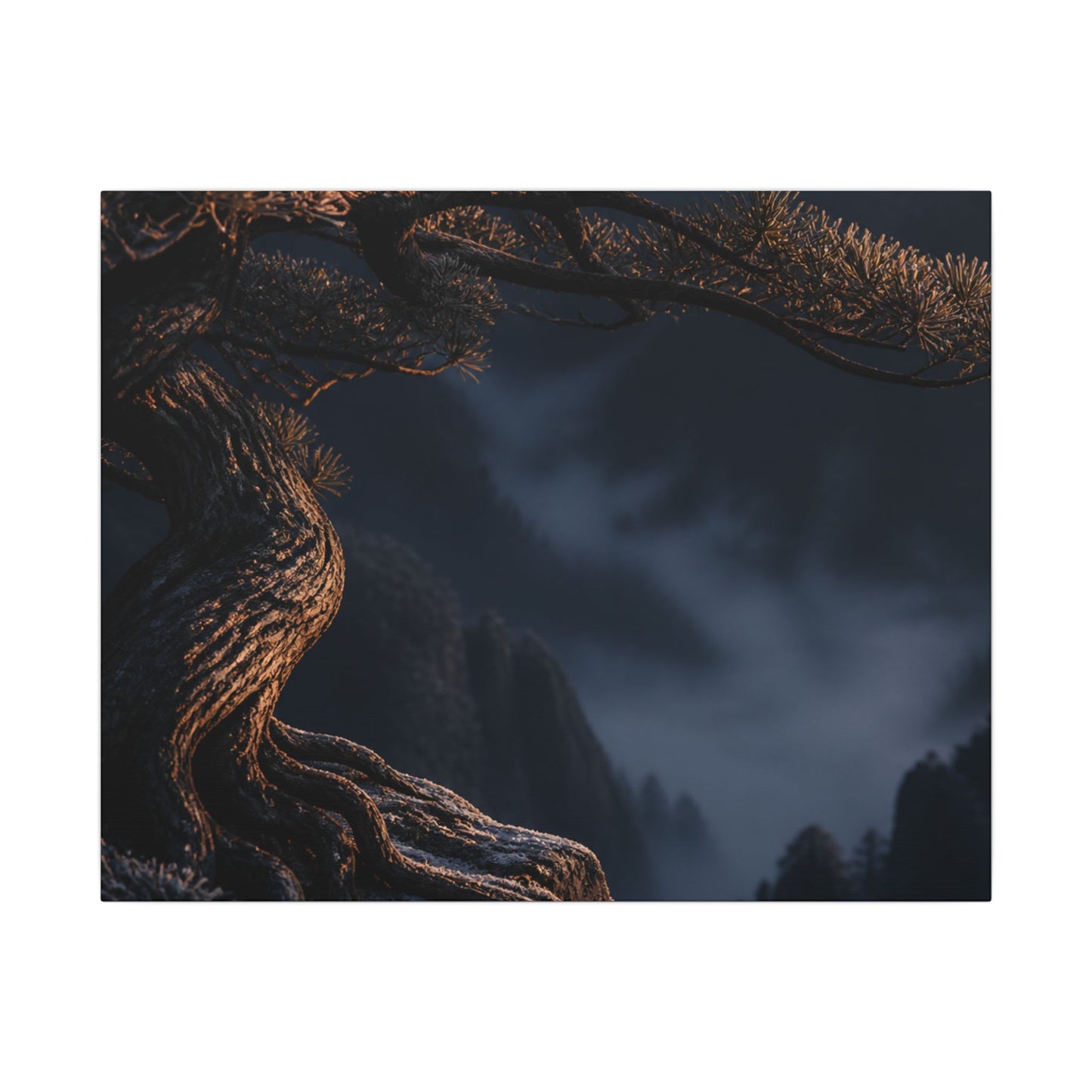 Bold Pine Tree Canvas Art - Shadow Zen Dark Japandi