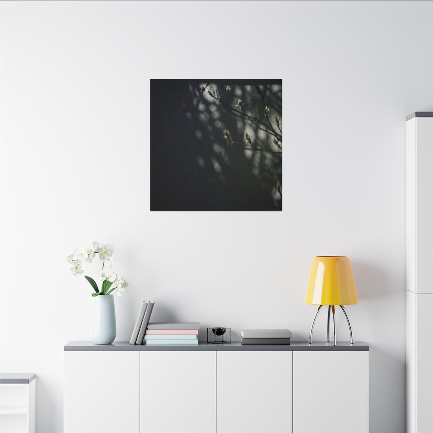 Dark Japandi Shoji Screen in Dappled | Moody Minimal Canvas Art