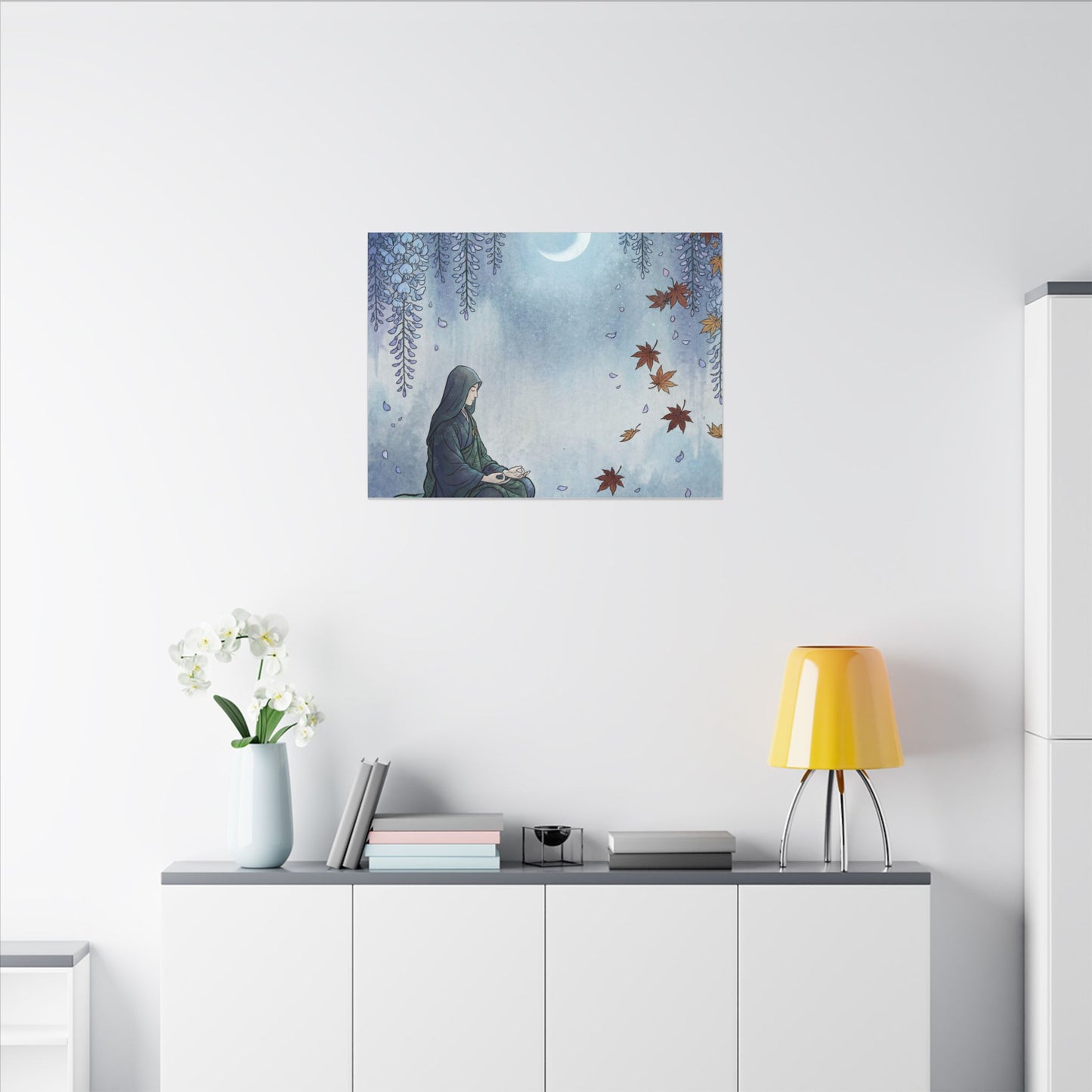 Zen Wisteria in Moonlight | Ukiyo E Inspired Canvas Art
