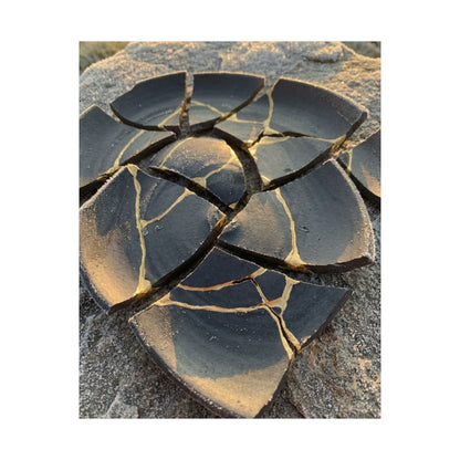 Broken Pottery Wall Art Print | Winter Kintsugi Gold Vein Art