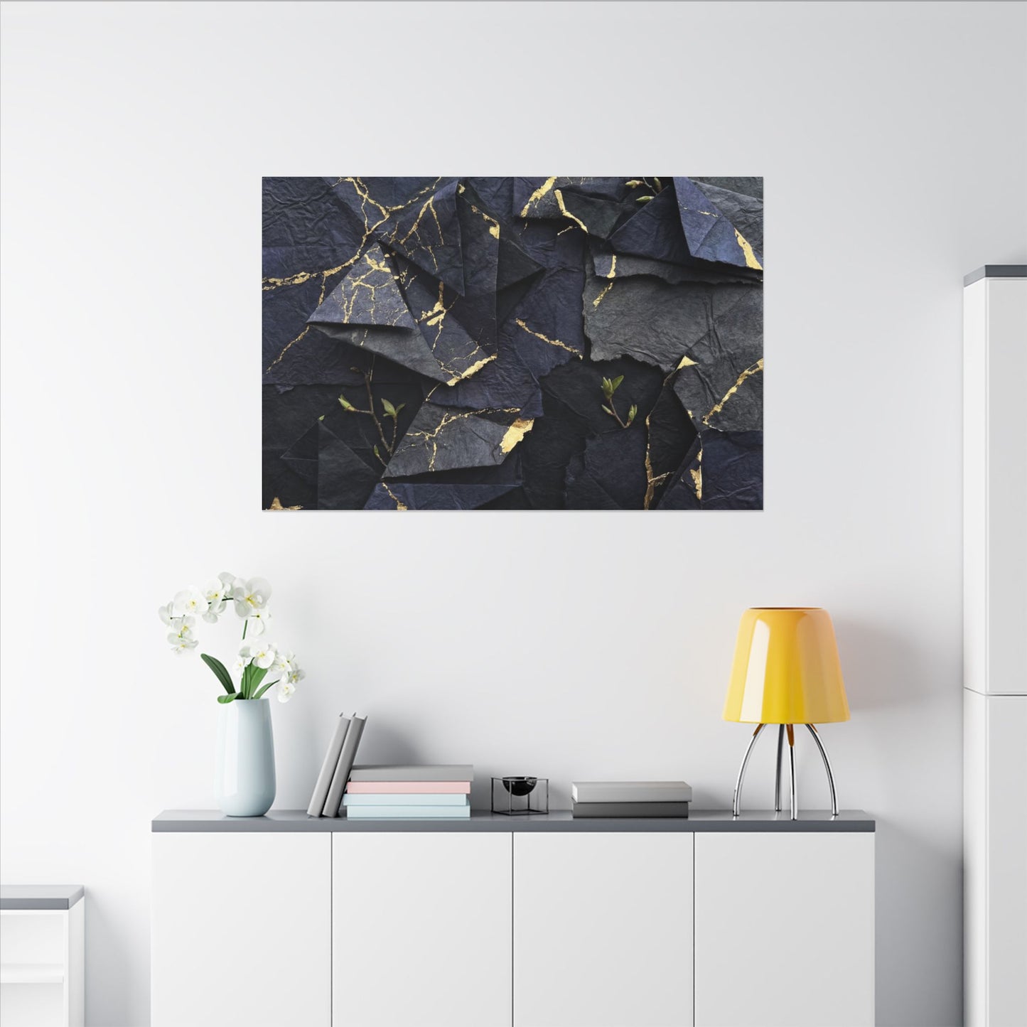 Beautiful Paper Fold Canvas Art - Crackle Gold Kintsugi