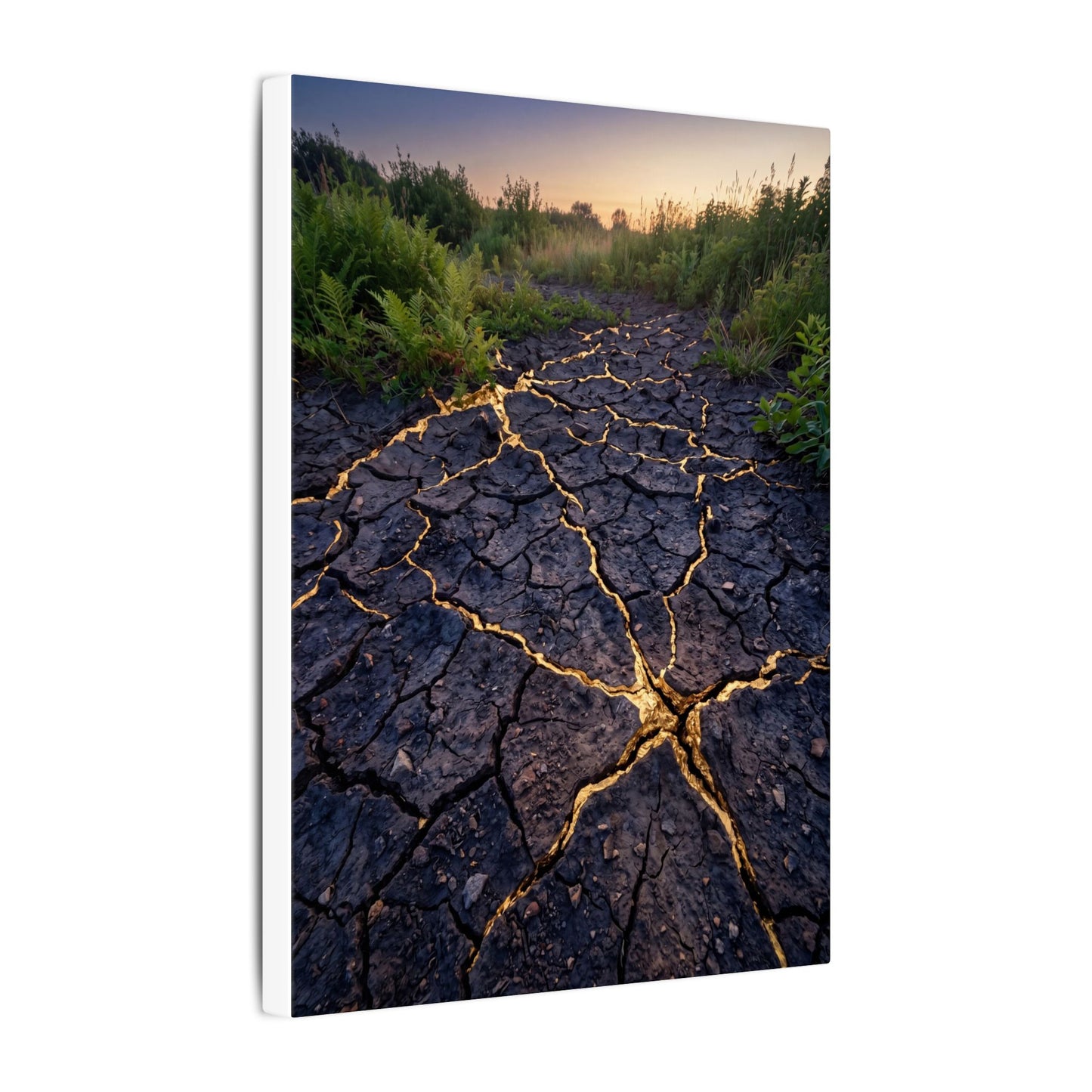 Cracked Earth Canvas Art | Summer Kintsugi Crackle Gold Art