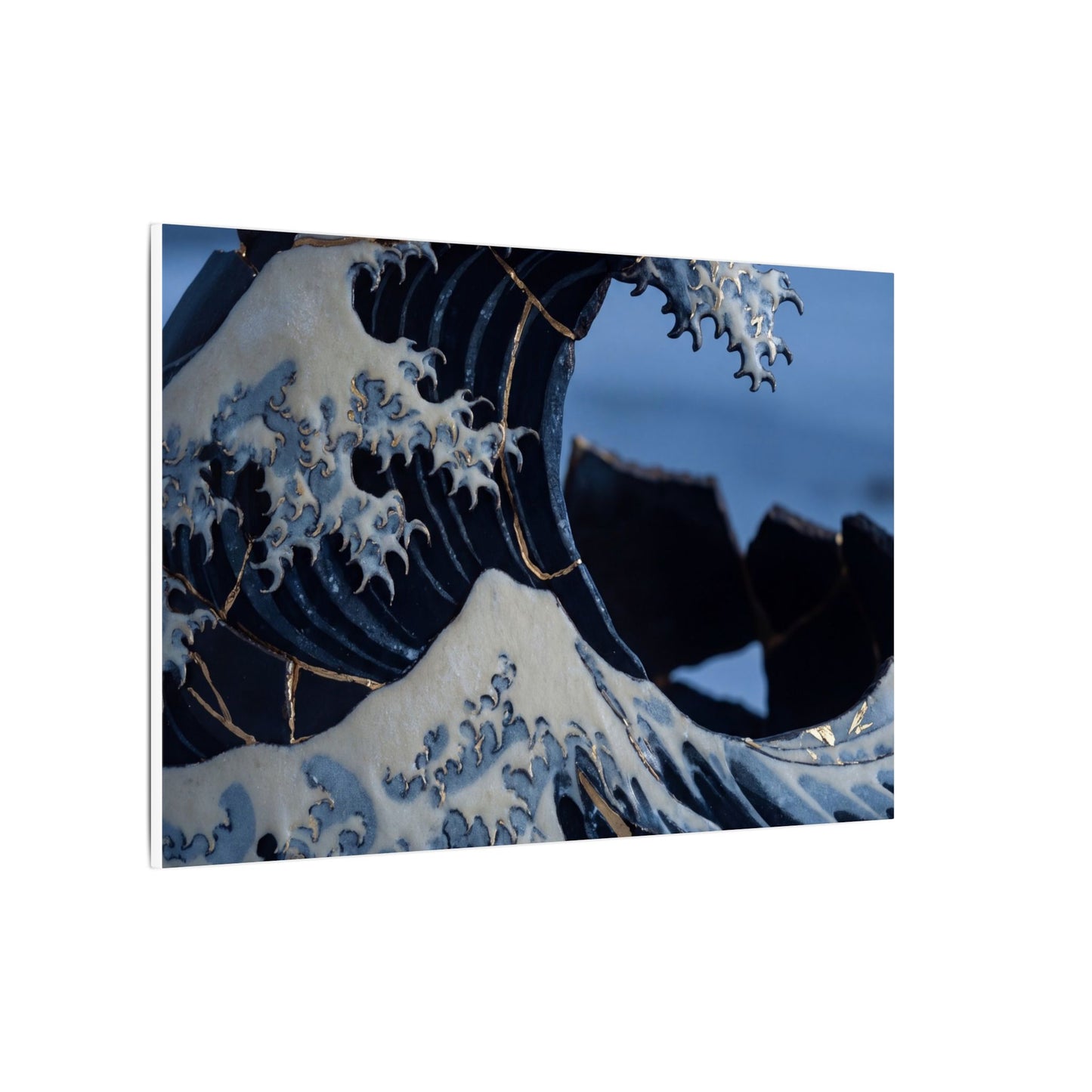 Ocean Wave Canvas Art | Winter Kintsugi Gold Repair Art