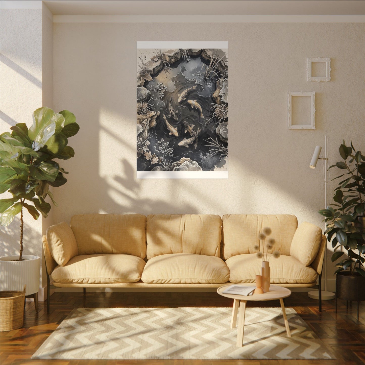 Koi Pond Canvas Art | Winter Japandi Japanese Pattern Art