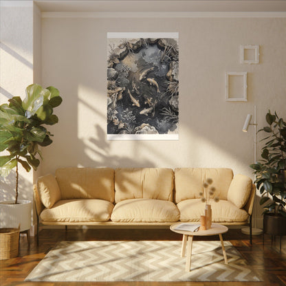 Koi Pond Canvas Art | Winter Japandi Japanese Pattern Art