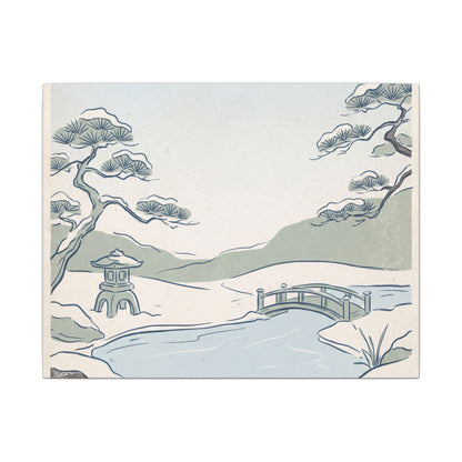 Japandi Moonlit Garden in Moonlight | Minimal Line Canvas Art