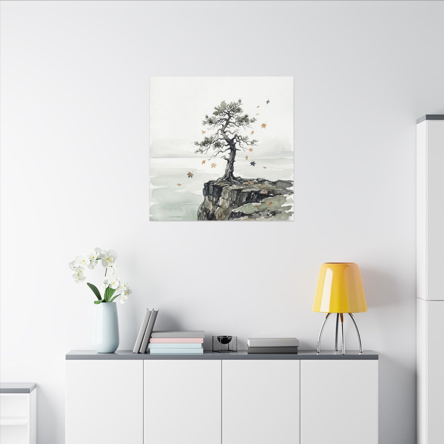 Japandi Pine Tree in Overcast | Watercolor Canvas Art