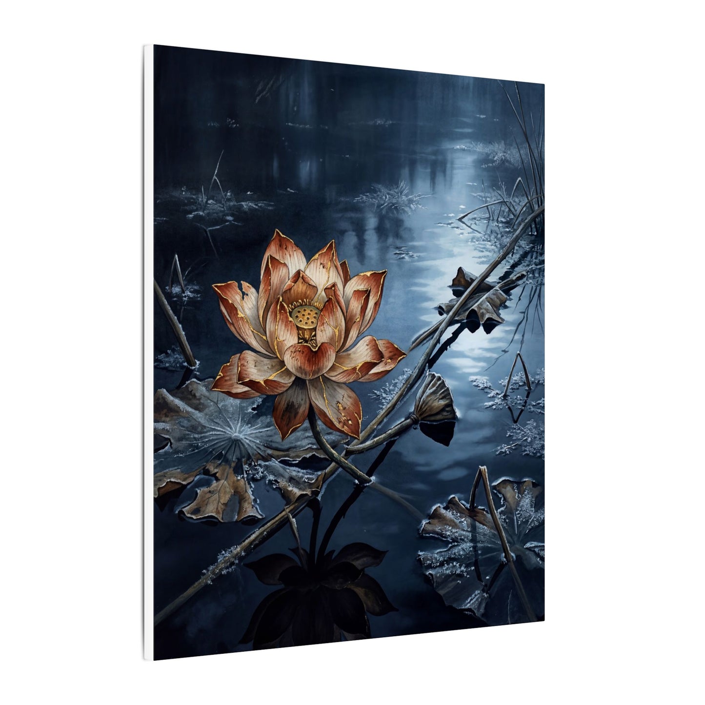 Winter Lotus Flower Broken Beauty Canvas Art | Healing Decor