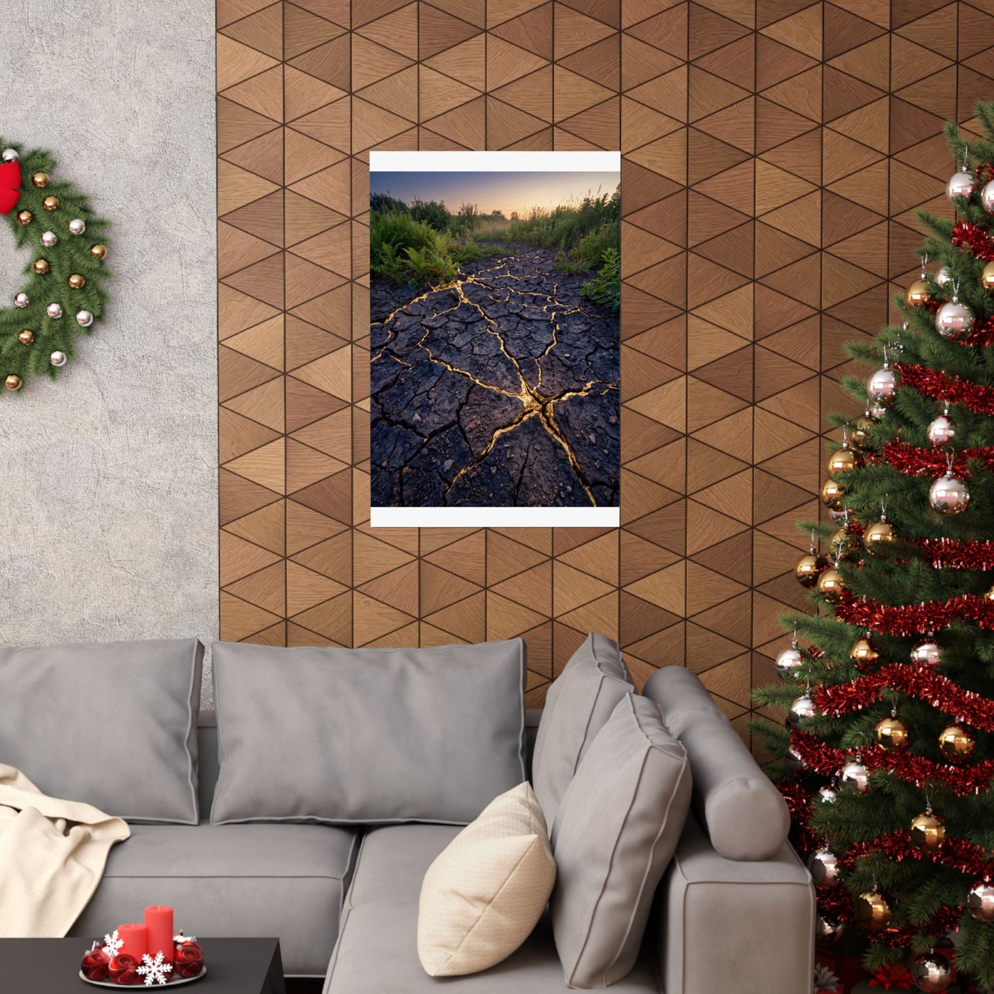Cracked Earth Crackle Gold Wall Art Print | Beautiful Kintsugi Art