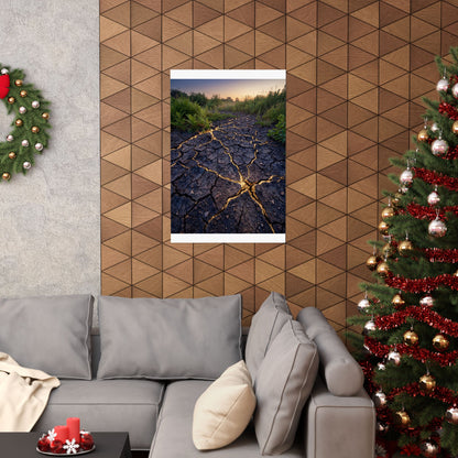 Cracked Earth Crackle Gold Wall Art Print | Beautiful Kintsugi Art