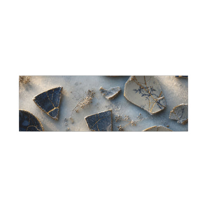 Broken Pottery Canvas Art | Winter Kintsugi Gold Vein Art