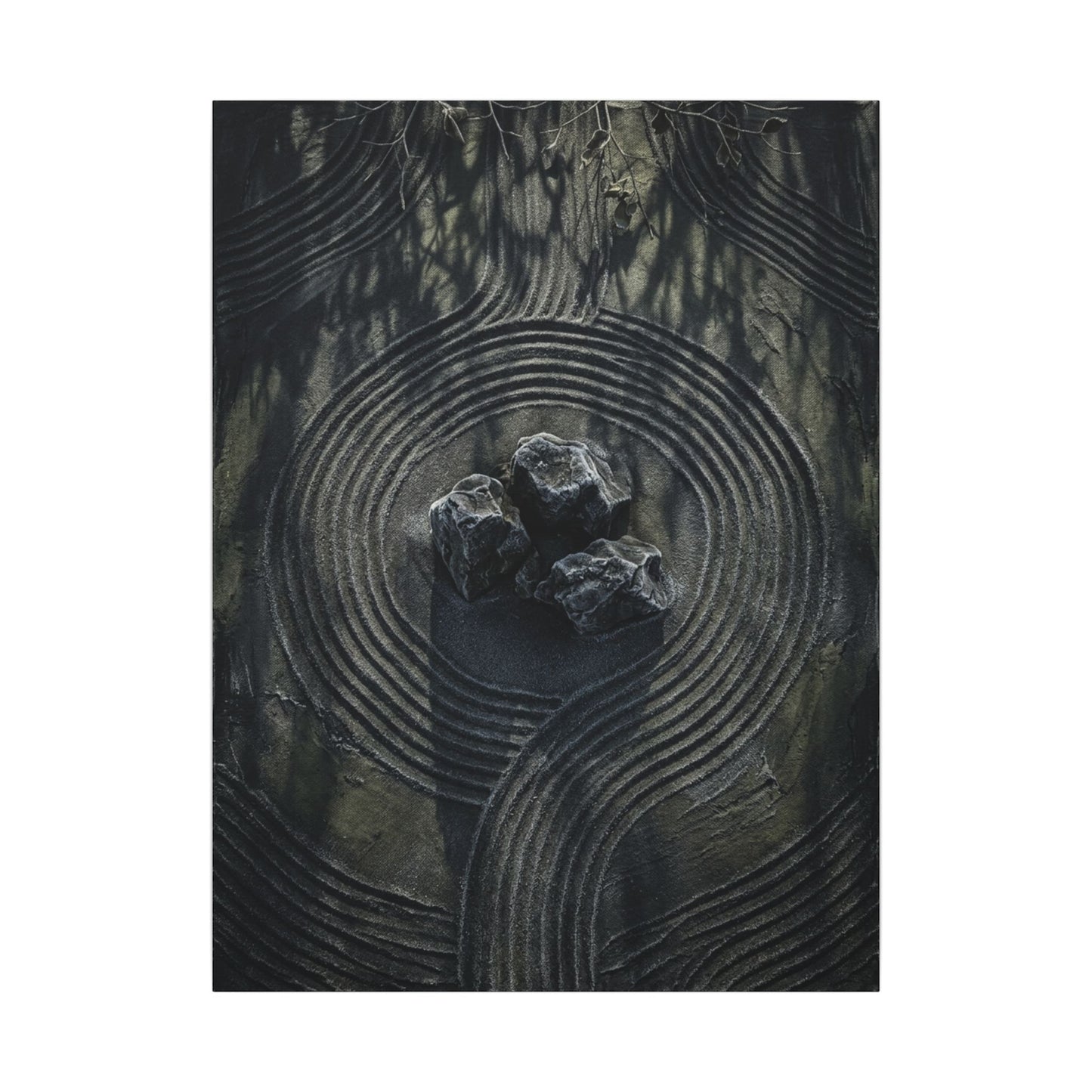 Moody Rock Garden Canvas Art - Dark Texture Dark Japandi