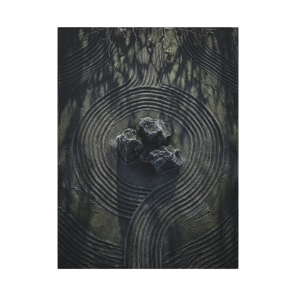 Moody Rock Garden Canvas Art - Dark Texture Dark Japandi