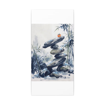 Zen River Stones in Moonlight | Sumi E Canvas Art