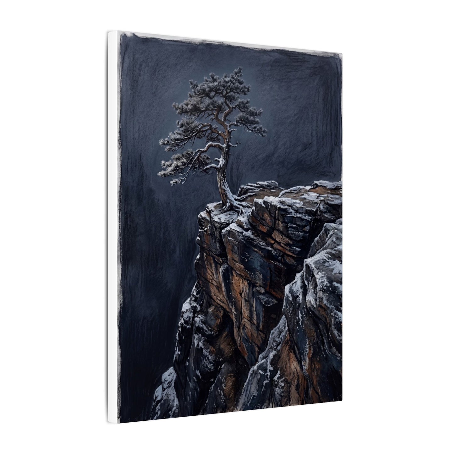 Dark Japandi Pine Tree in Dawn | Dark Texture Canvas Art