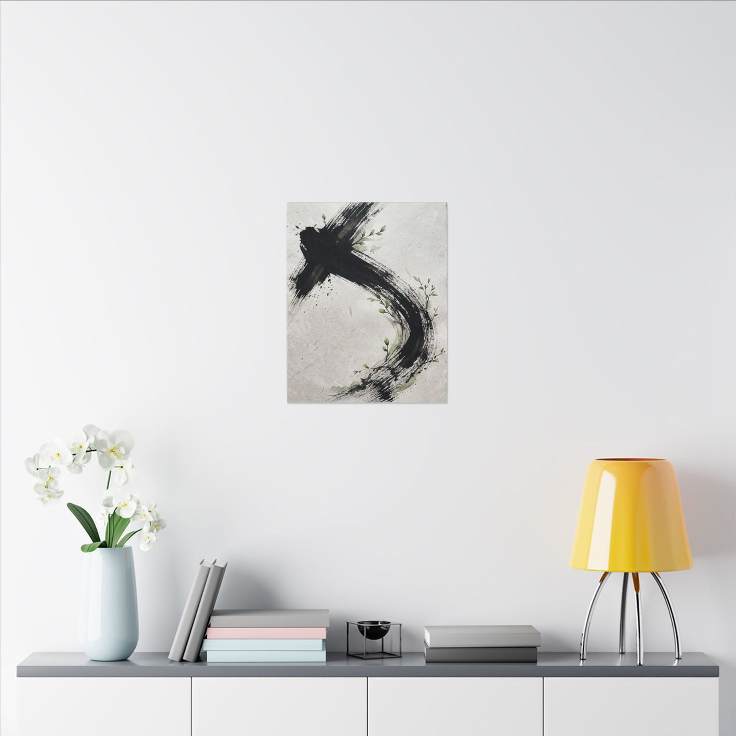 Ink Brushstroke Spring Canvas Art | Dark Japandi Sophisticated Design