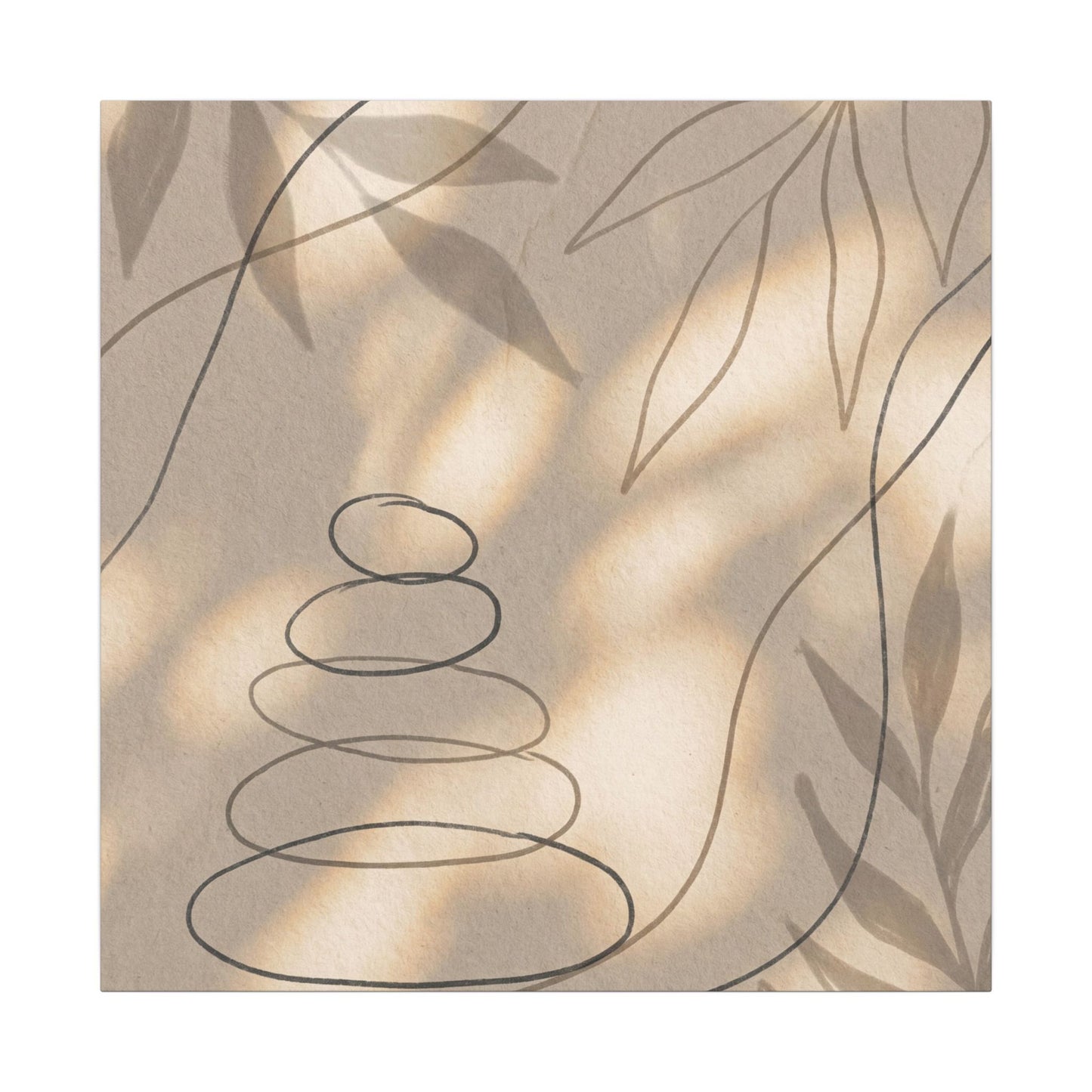 River Stones Minimal Line Canvas Art | Earthy Japandi Art