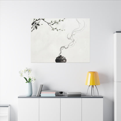 Calm Incense Smoke Canvas Art - Sumi E Zen
