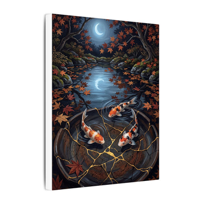 Koi Pond Canvas Art | Autumn Kintsugi Gold Repair Art