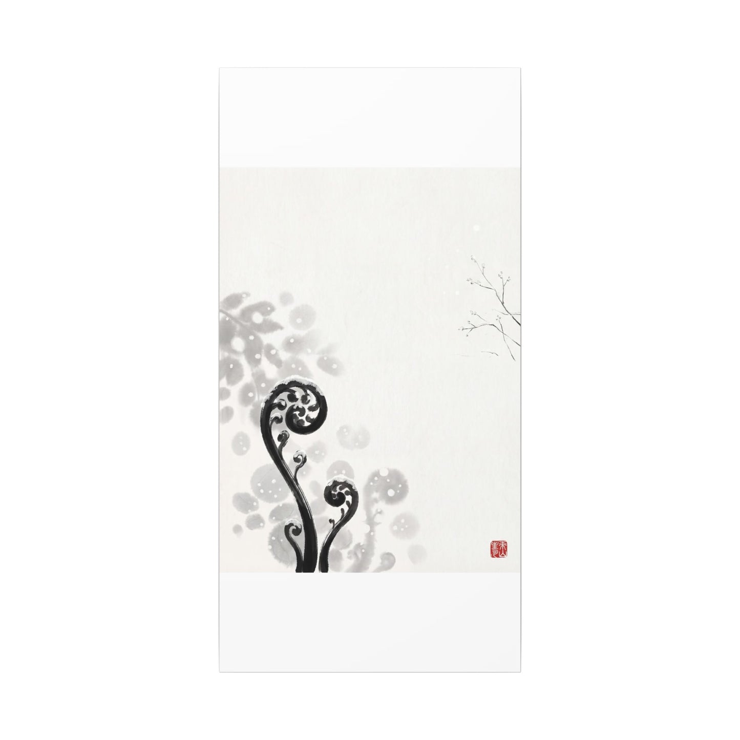 Winter Fern Unfurling Ukiyo E Inspired Canvas Art | Peaceful Decor