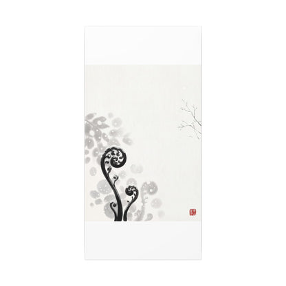 Winter Fern Unfurling Ukiyo E Inspired Canvas Art | Peaceful Decor