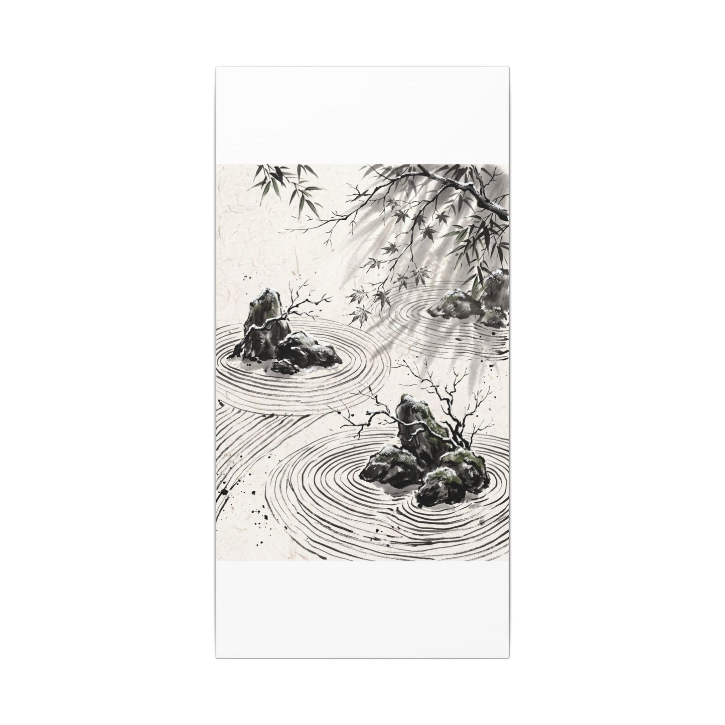Rock Garden Canvas Art | Winter Zen Sumi E Art