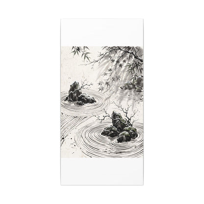 Rock Garden Canvas Art | Winter Zen Sumi E Art