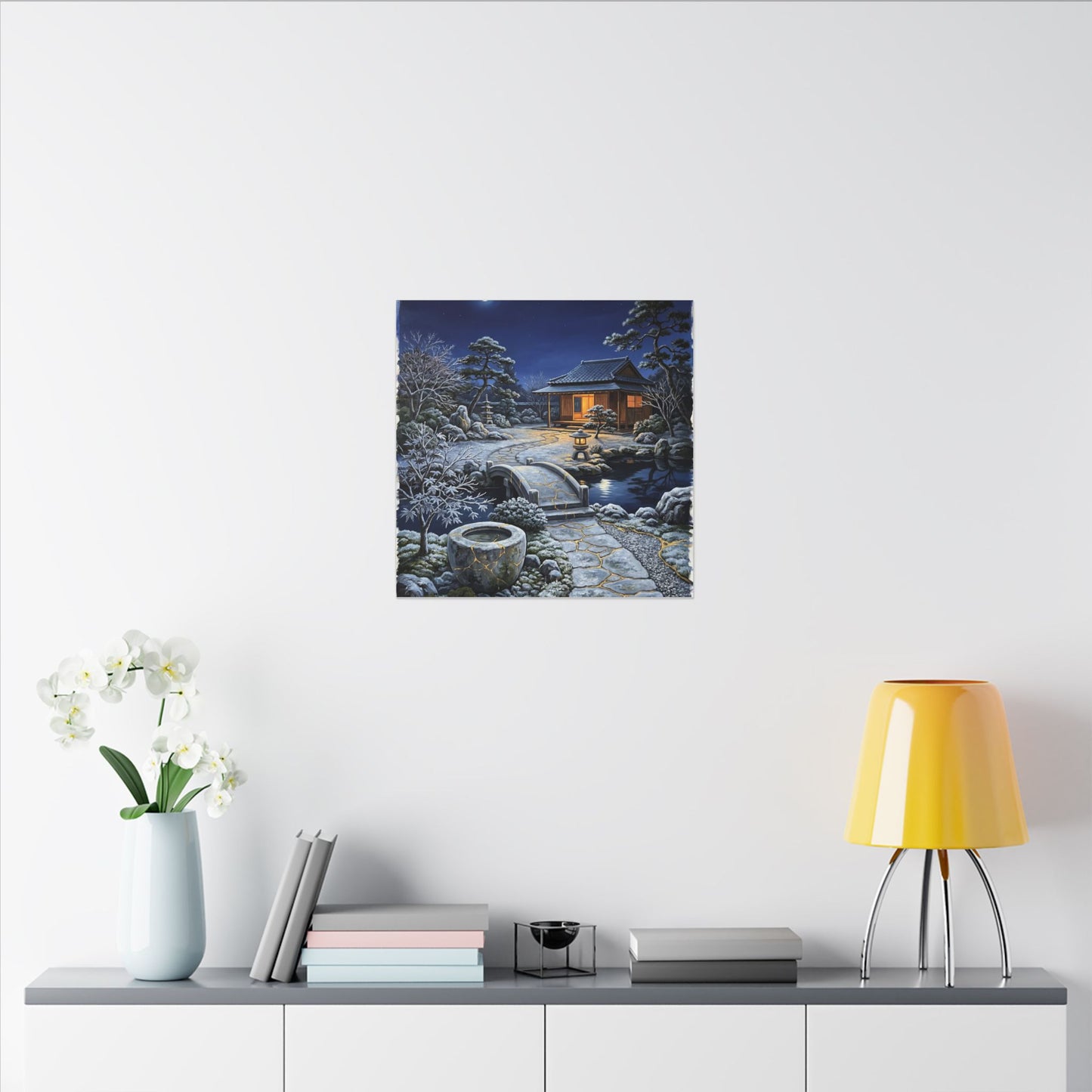 Moonlit Garden Winter Canvas Art | Kintsugi Artful Design