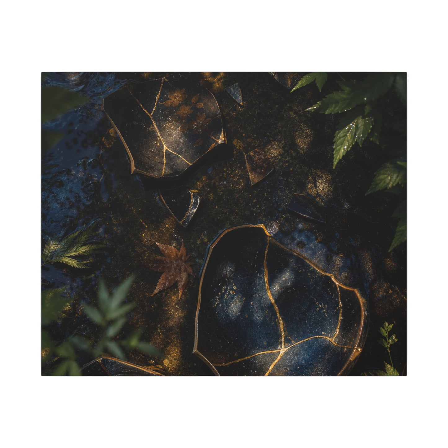 Dark Japandi Broken Pottery in Dappled | Shadow Zen Canvas Art