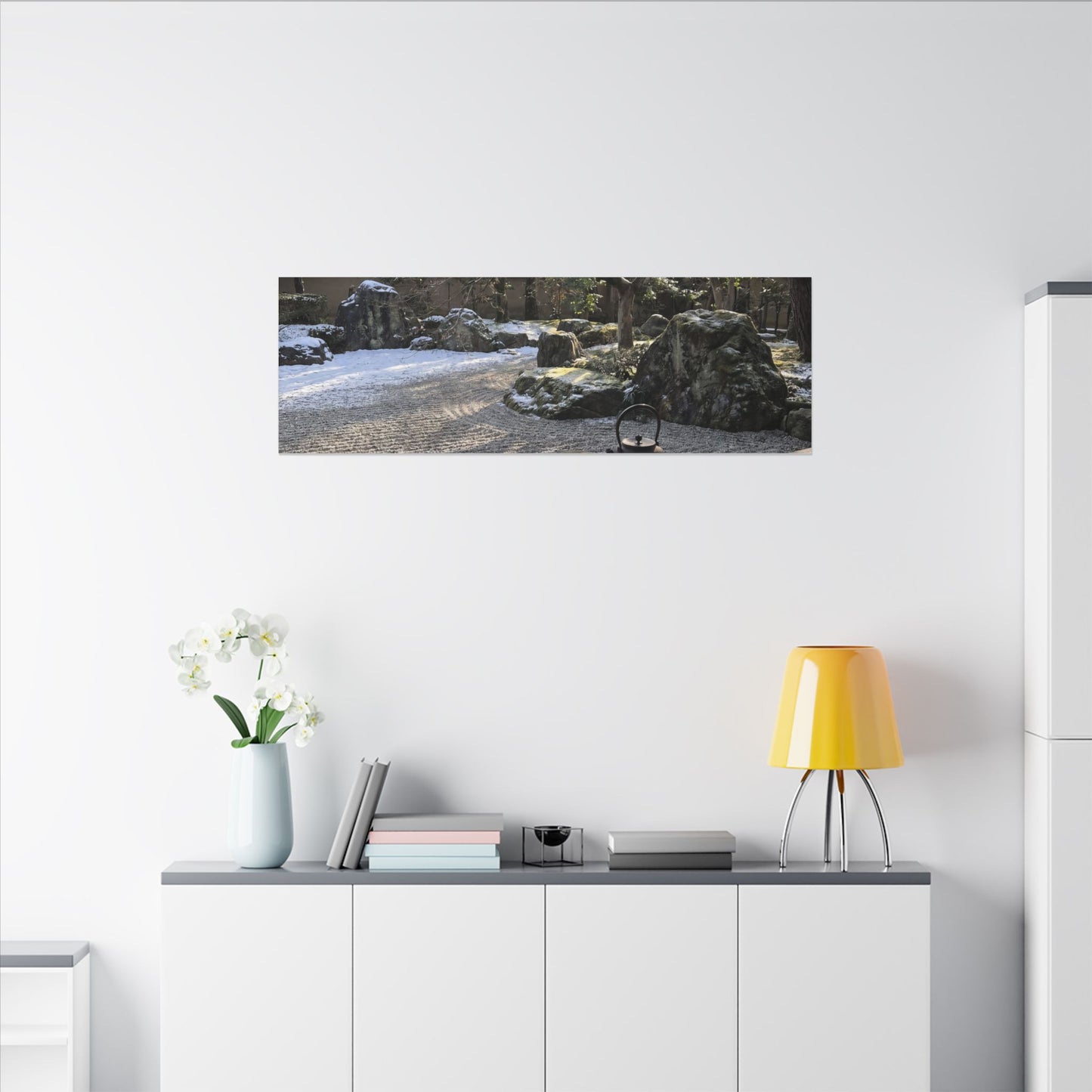 Winter Tea Ceremony Karesansui Canvas Art | Serene Decor