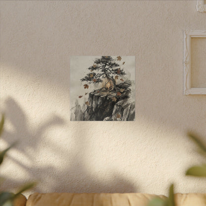 Pine Tree Autumn Canvas Art | Japandi Earthy Design