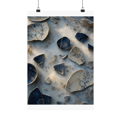 Kintsugi Broken Pottery in Dawn | Gold Vein Wall Art Print