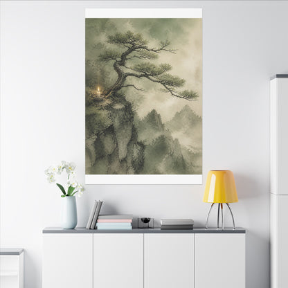 Candlelight Pine Tree Canvas Art - Japandi Kanso