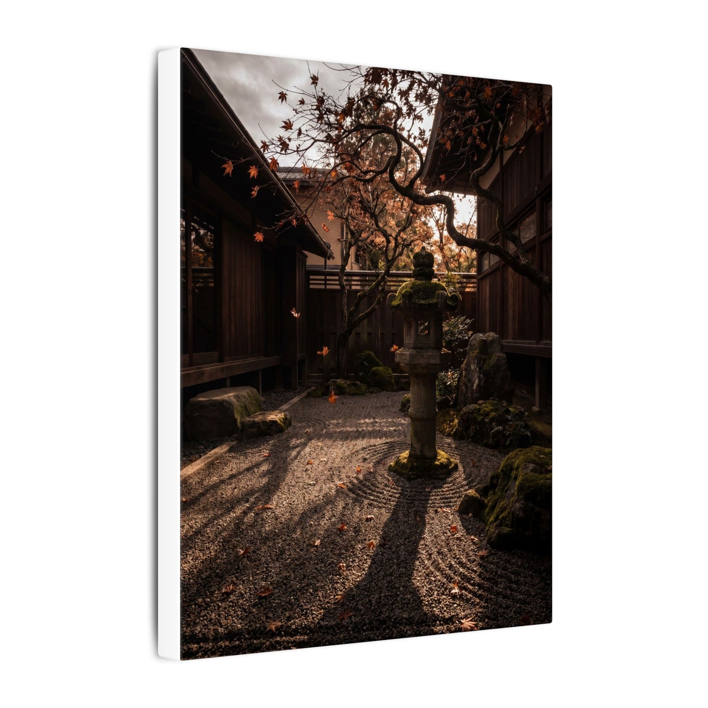 Seijaku Stone Lantern Canvas Art - Dark Japandi Shadow Zen