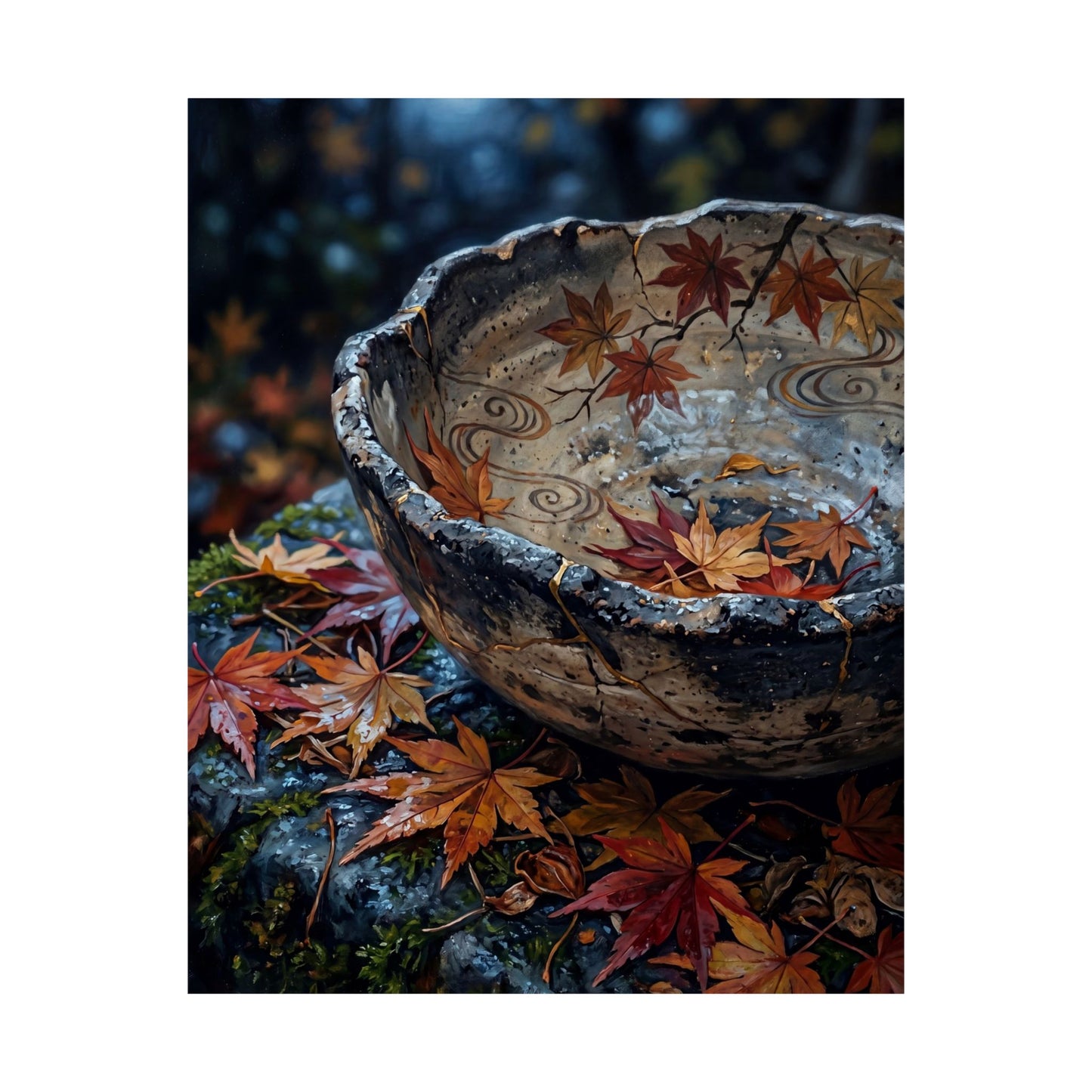 Autumn Ceramic Bowl Japanese Pattern Wall Art Print | Earthy Decor