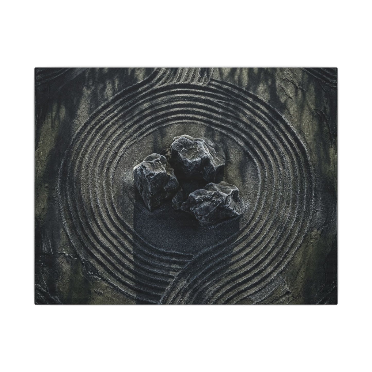 Moody Rock Garden Canvas Art - Dark Texture Dark Japandi